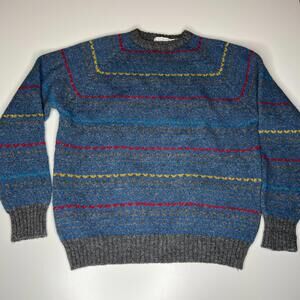 Vintage McGregor Wool Blend Sweater Large USA Made Blue Gray Striped Pullover 80